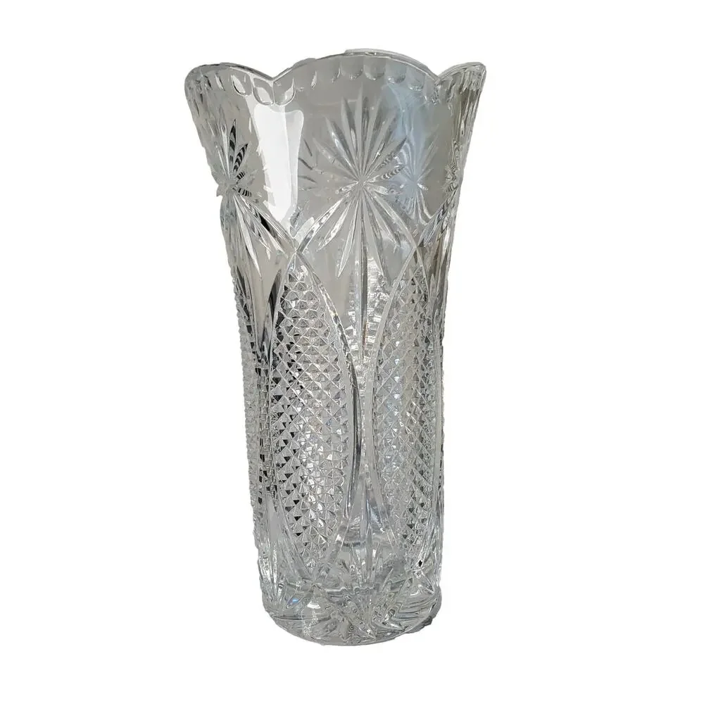 Vintage Royal Crystal Rock Dorico 24% Lead Crystal Vase RCR Italy Heavy Hob Nail